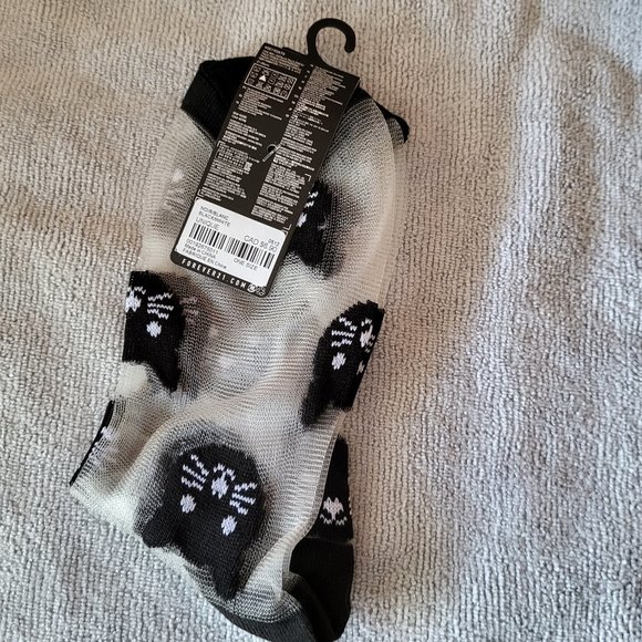 ⚡3/$15⚡ *NEW* FOREVER 21 Cat Face Whiskers Women's Sheer Black & White Socks O/S - Picture 2 of 2